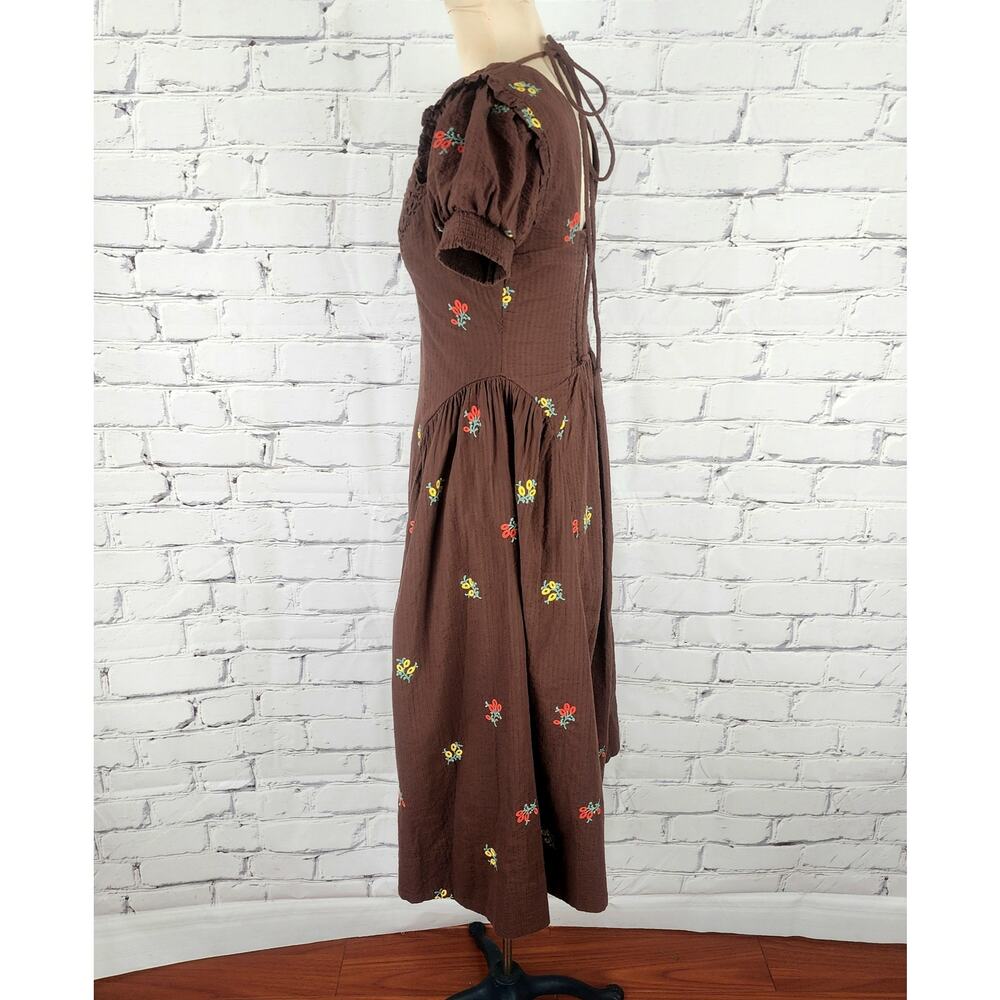 Free People Dress Maisie Midi Brown Floral Boho Embroidered size XS Cottage Core - Picture 5 of 13